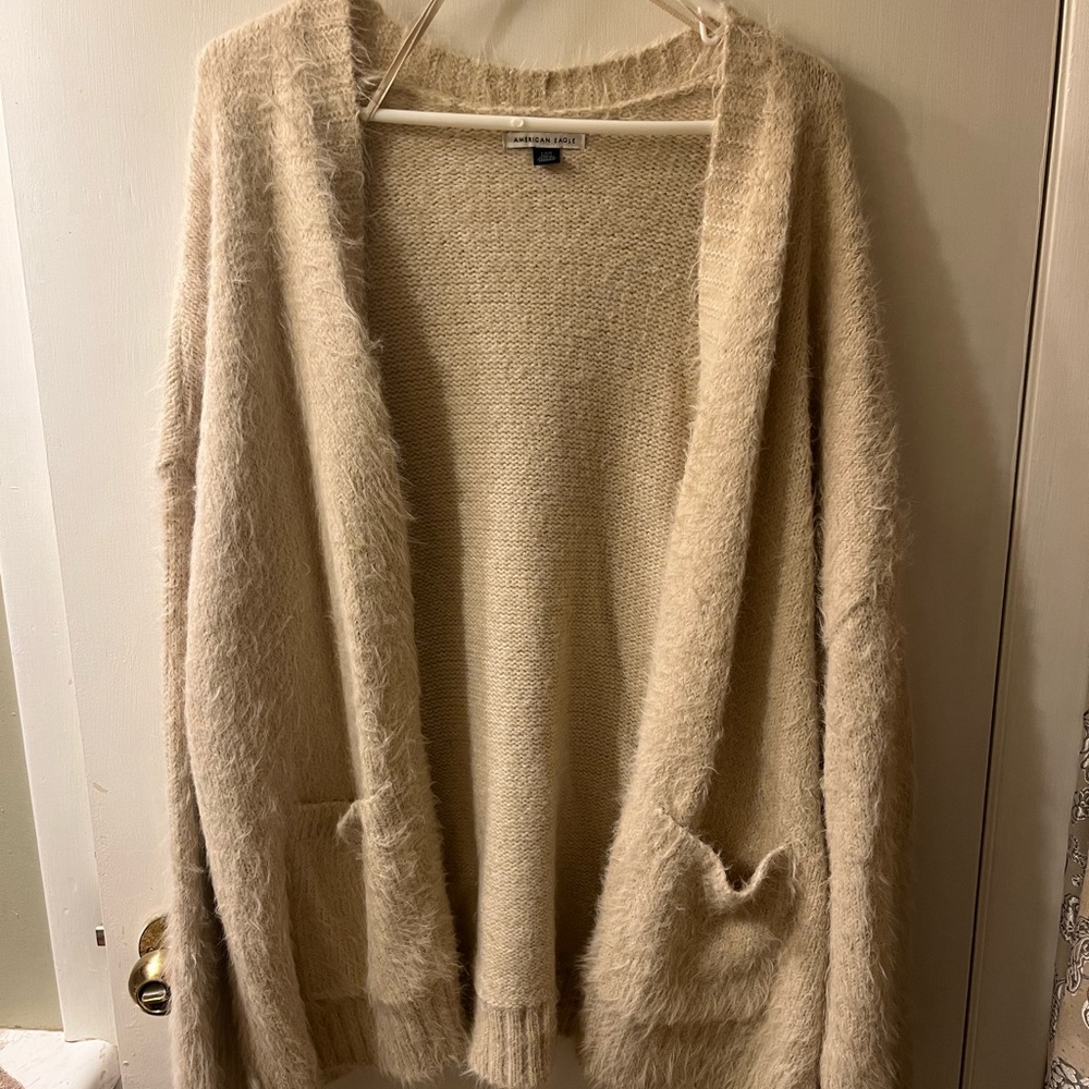 American Eagle Outfitters Cream Fuzzy Cardigan